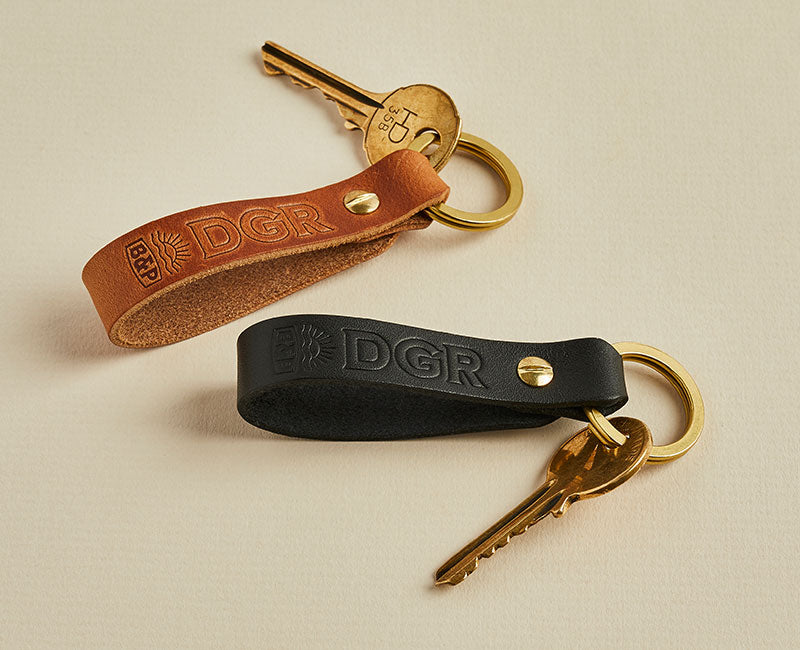 Leather keyrings stamped with DGR logo