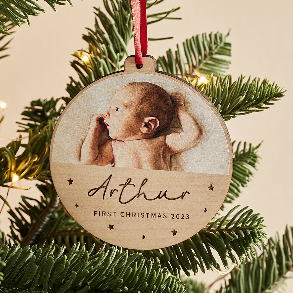Personalised First Christmas Wooden Photo Bauble Create Gift Love
