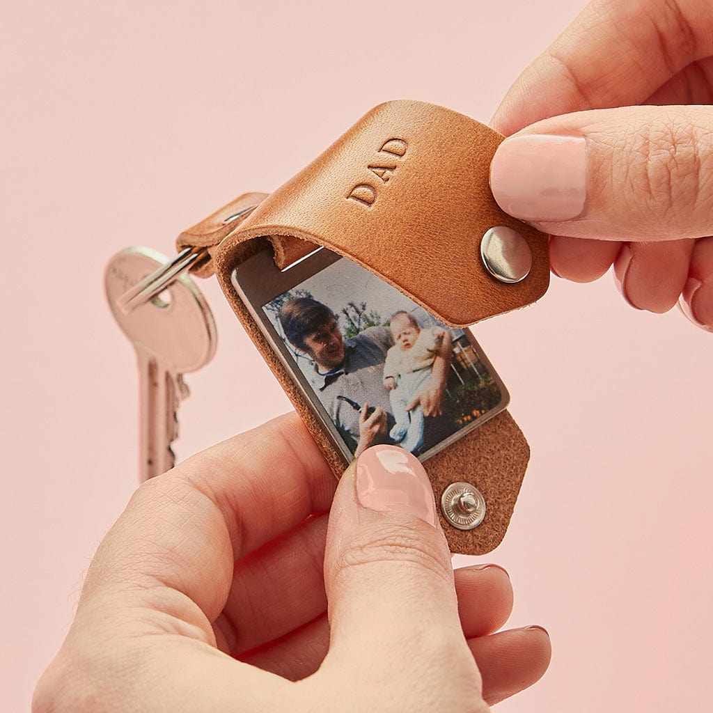 Personalised Metal Photo Keyring With Leather Case Create Gift Love