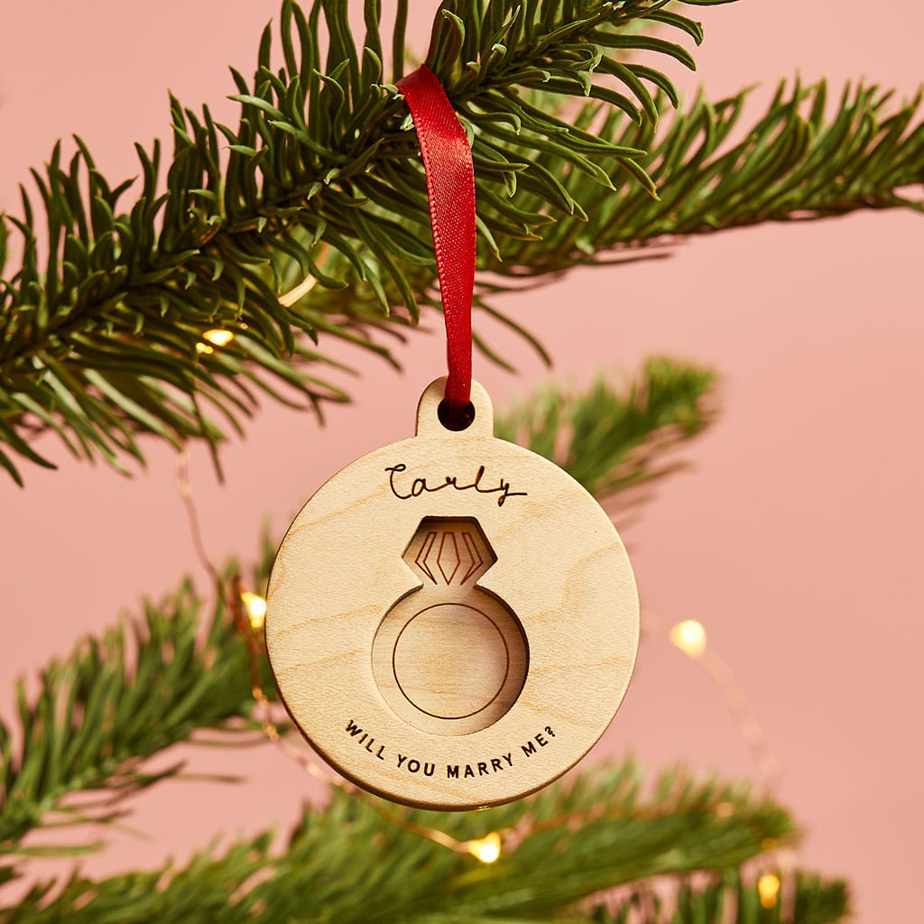 Personalised Proposal Ring Engagement Christmas Bauble Create Gift Love