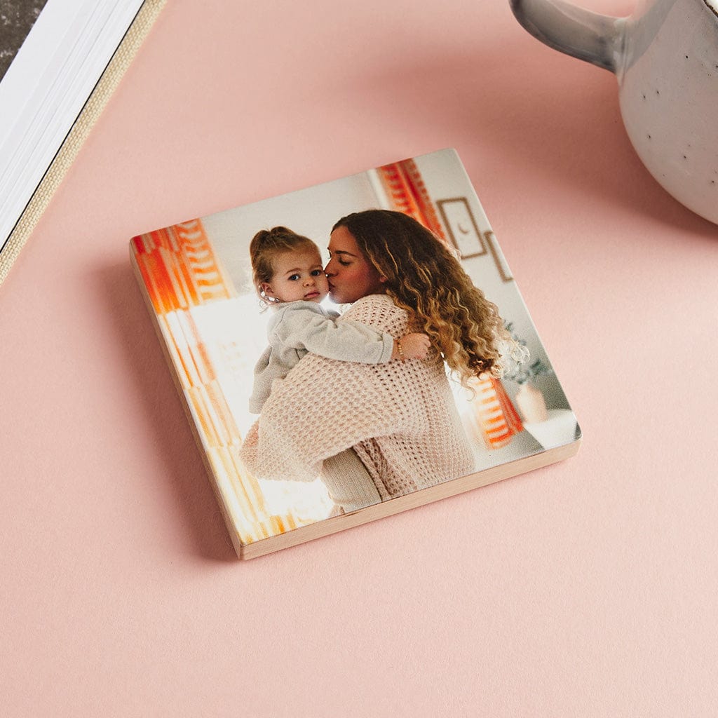 Personalised Square Photo Wooden Coaster Create Gift Love