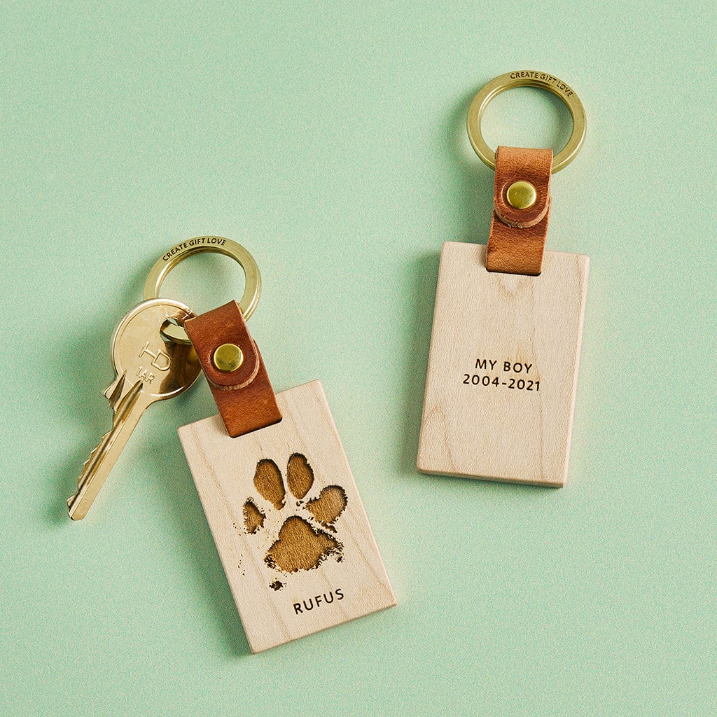 Personalised Wooden Paw Print Keyring Create Gift Love
