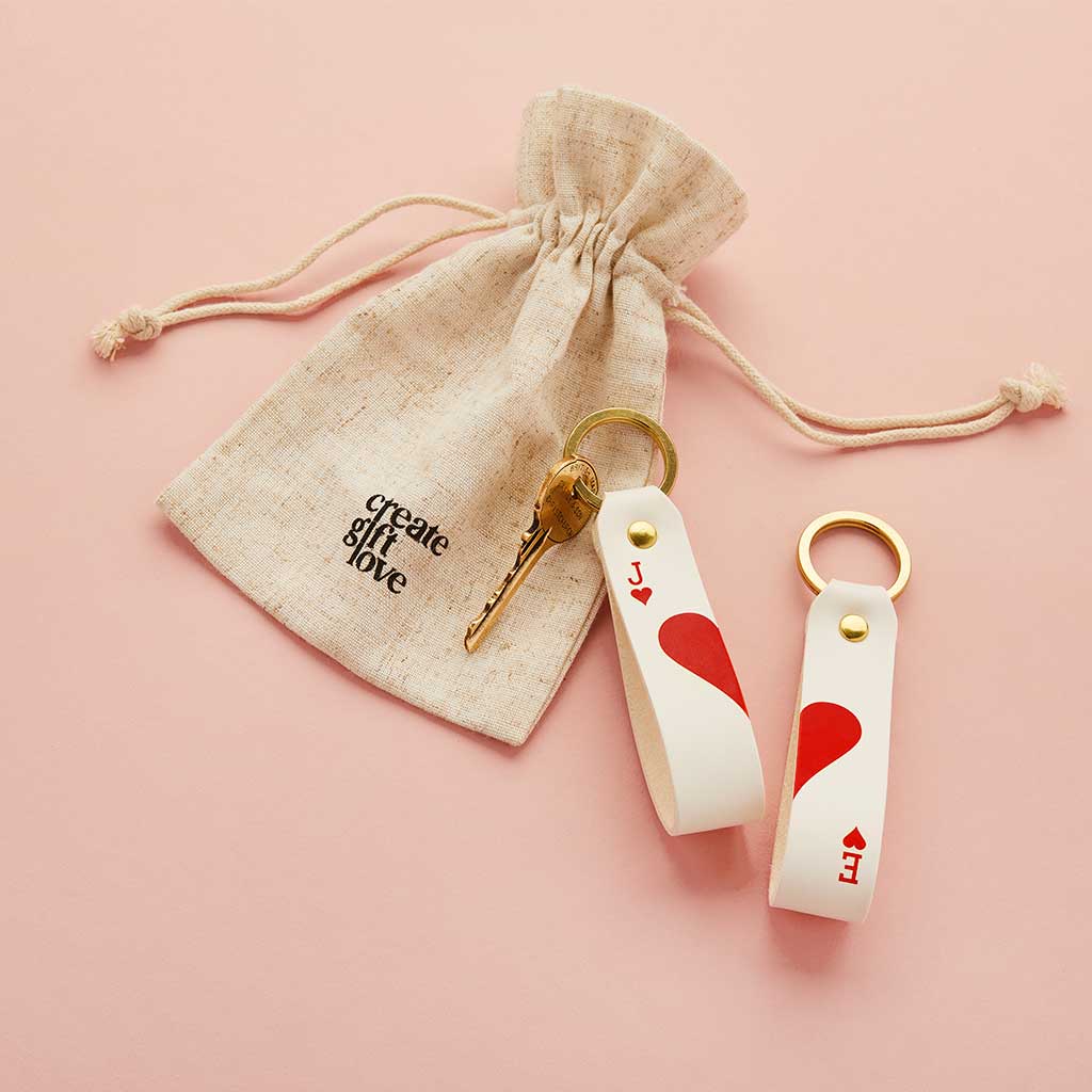 Personalised Ace of Hearts Couples Keyring Set Create Gift Love