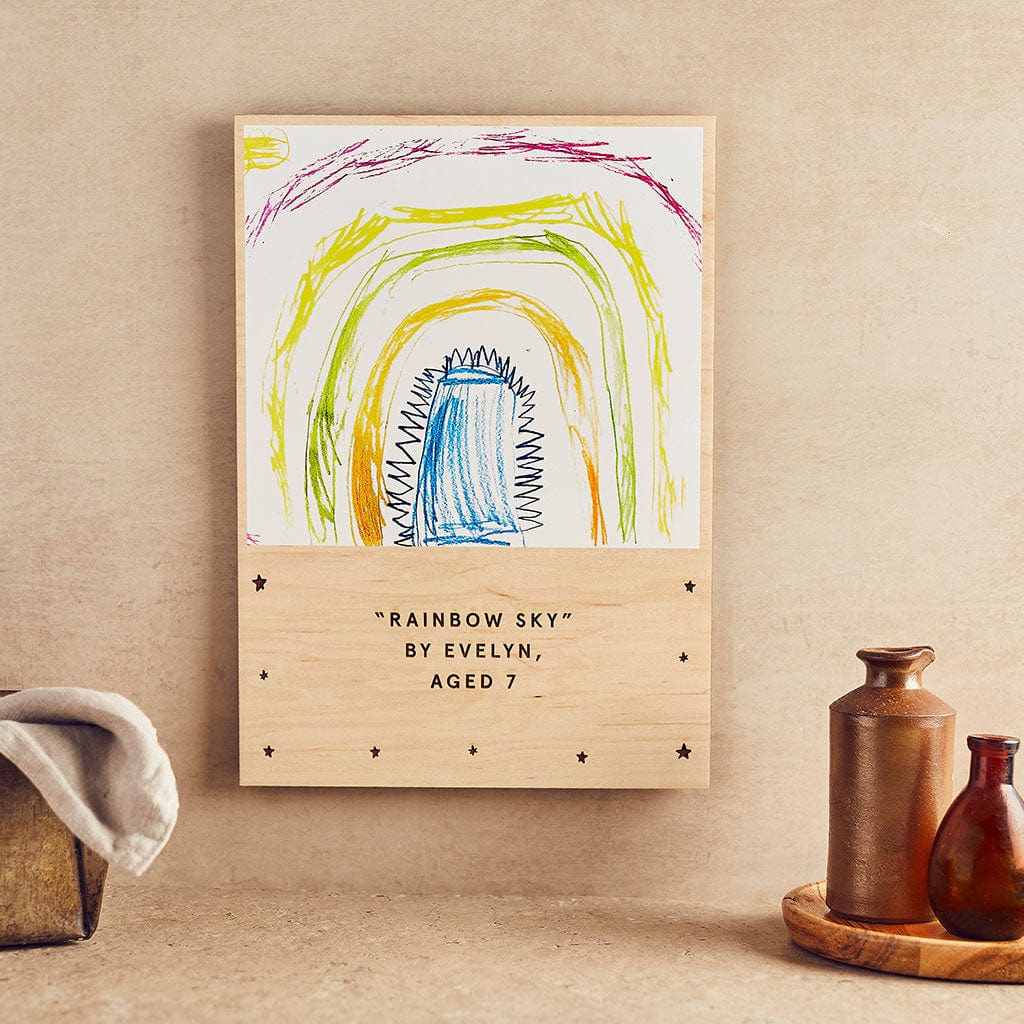 Personalised Child's Drawing Wooden Wall Print Create Gift Love