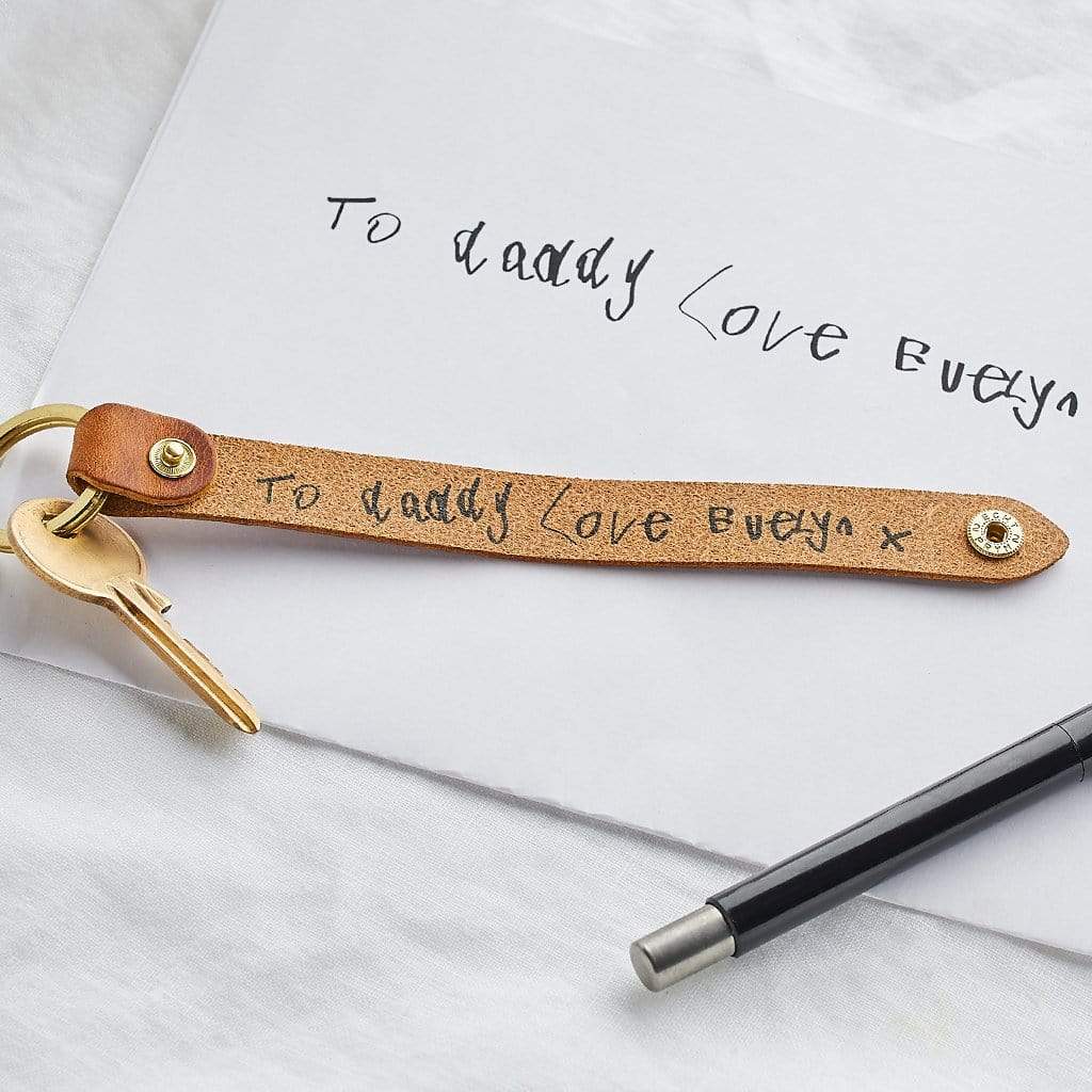 Personalised Child's Handwriting Leather Keyring Create Gift Love