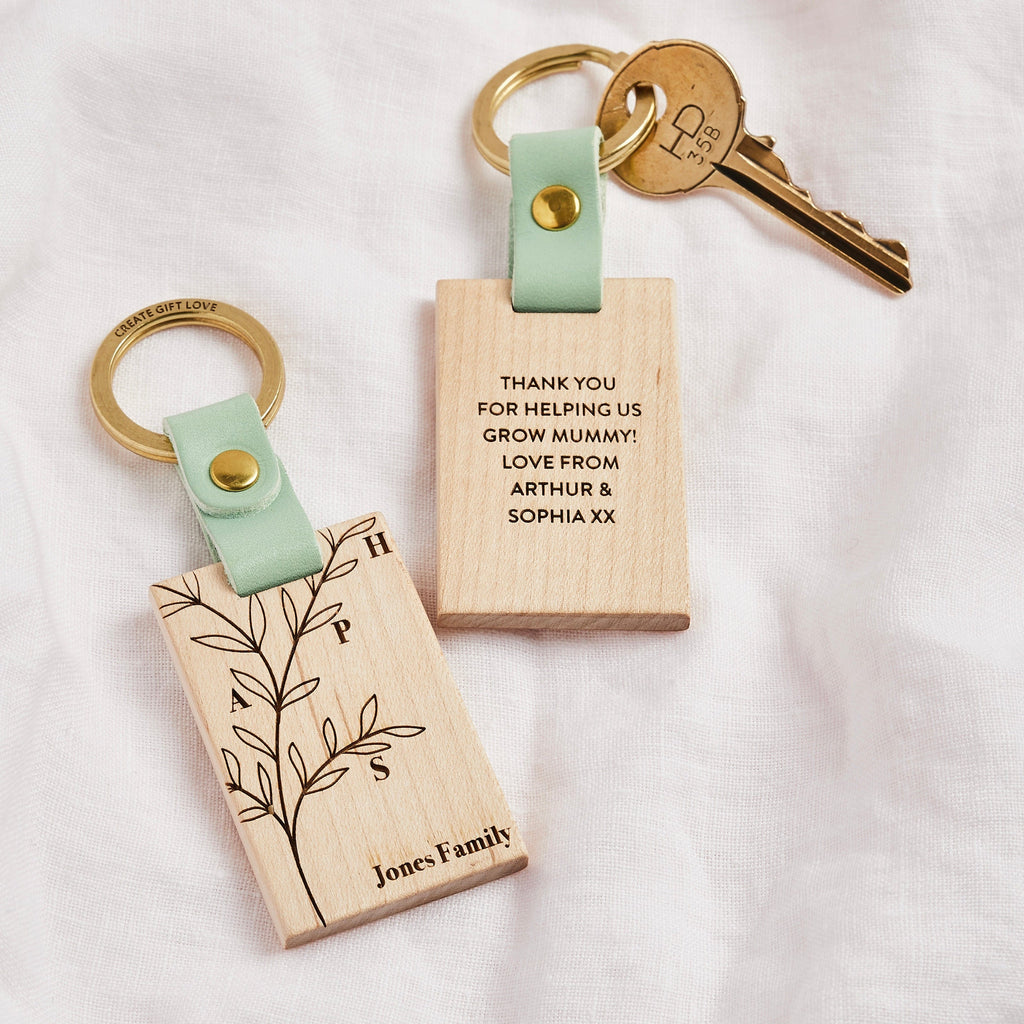 Personalised Family Tree Wooden Keyring Create Gift Love