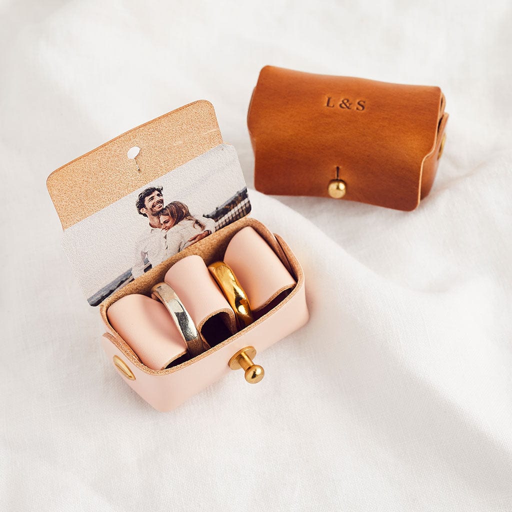 Personalised Leather Wedding Ring Pouch with Photo Create Gift Love