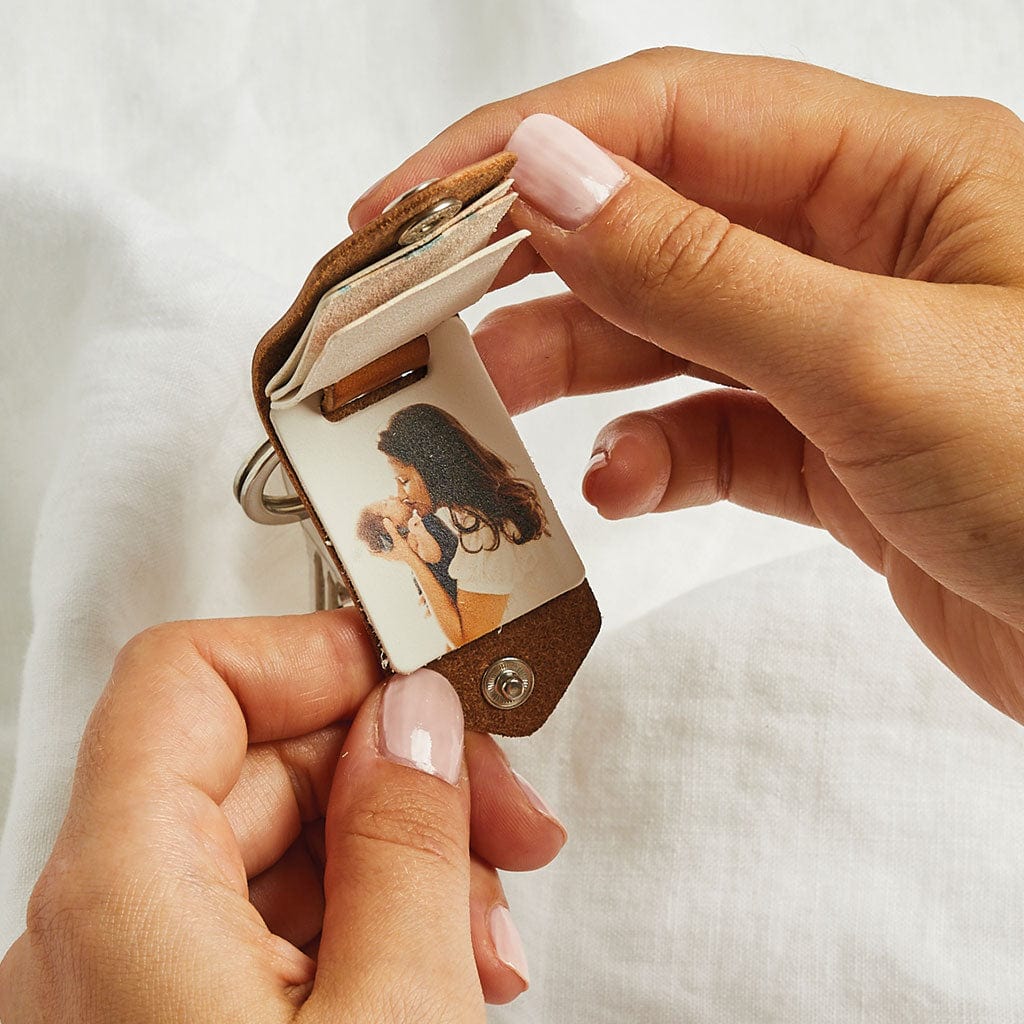 Personalised Multi-Photo Leather Keyring Create Gift Love