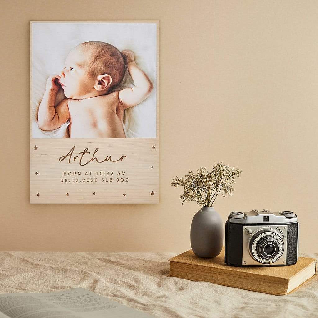 Personalised New Baby Wooden Photo Wall Print Create Gift Love