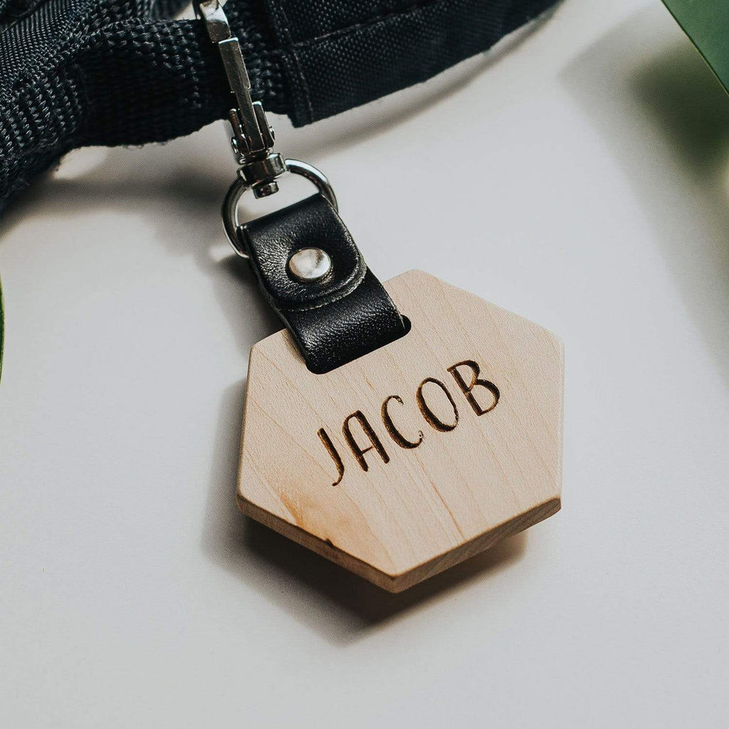 Wooden name tag for school bag