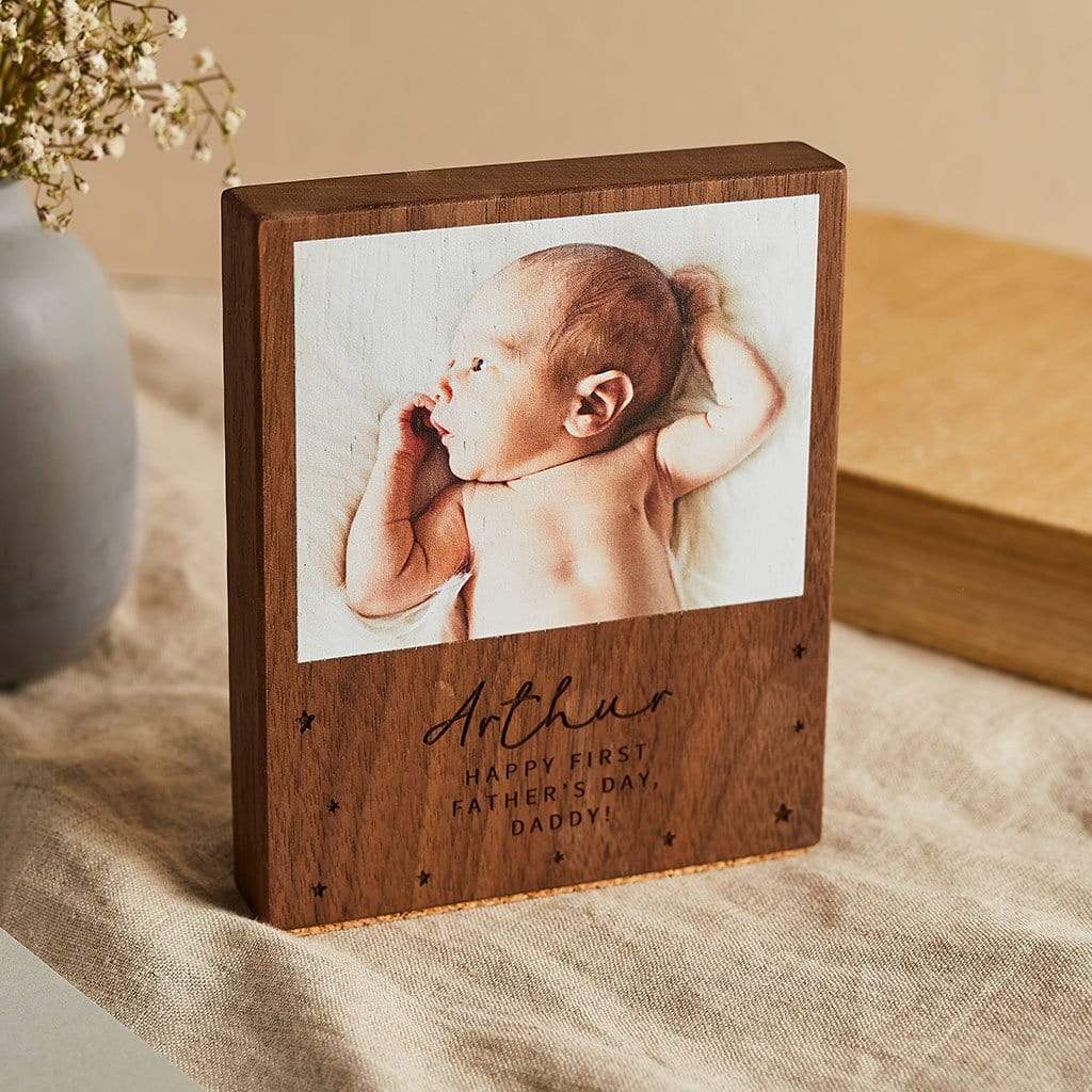 Personalised Wooden Photo Block with Engraved Name Create Gift Love