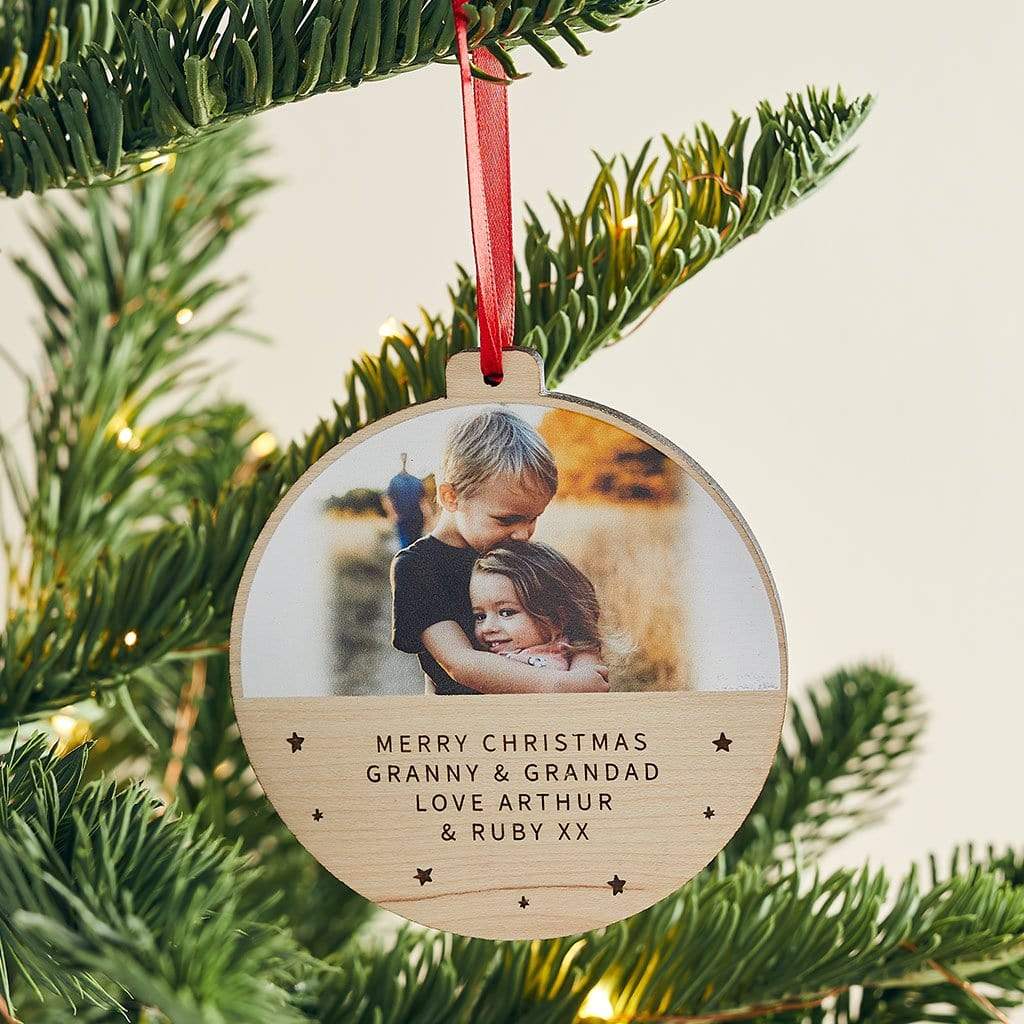 Personalised Wooden Photo Christmas Bauble Message Create Gift Love