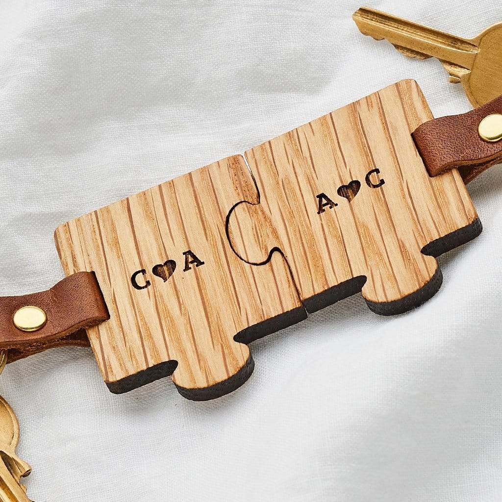 Personalised Wooden Wedding Keyring Set Create Gift Love