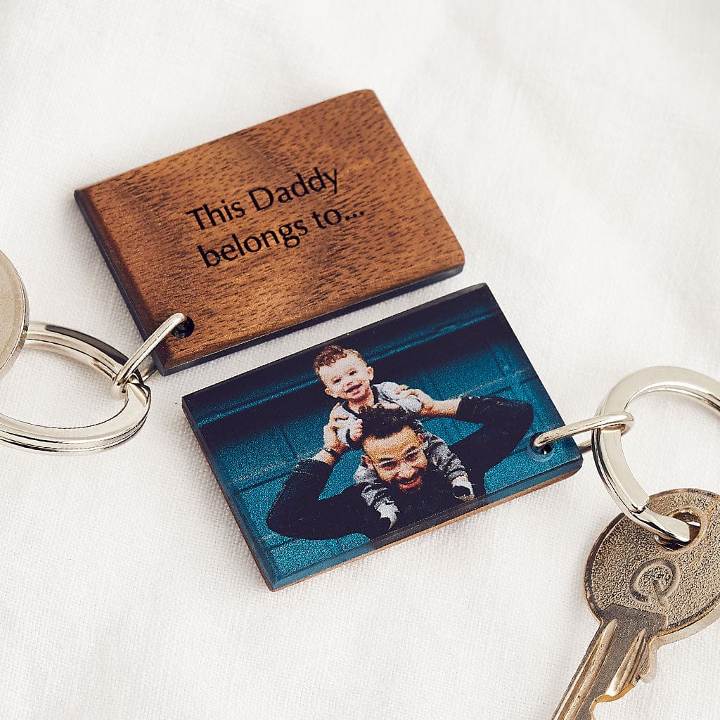 "This Daddy Belongs To…" Wood and Acrylic Photo Keyring Create Gift Love