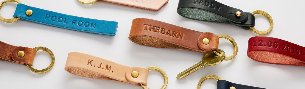 Group of colourful leather keyrings