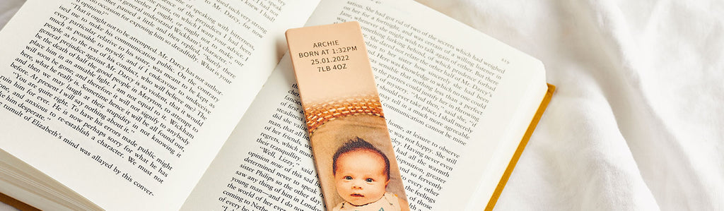 Leather bookmark printed with a baby photo