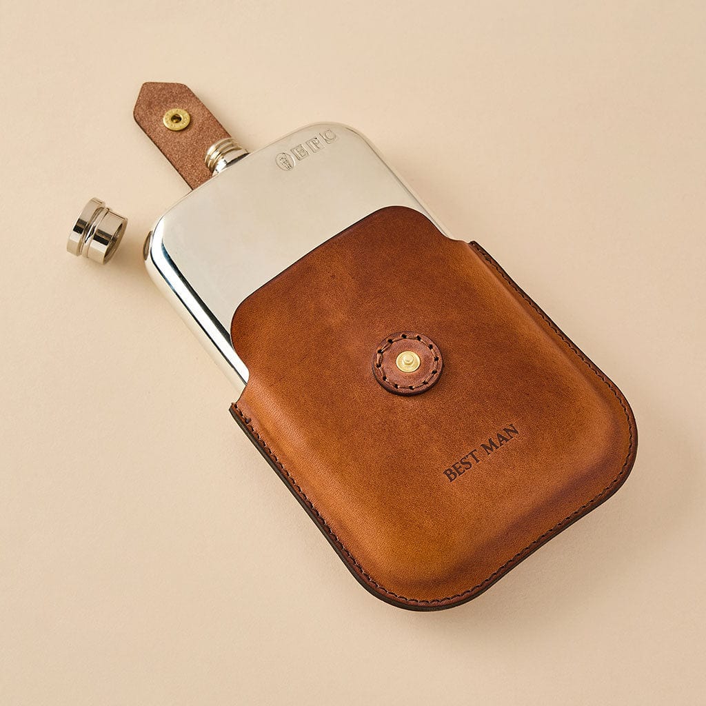 Hip Flask with Personalised Leather Case MGB
