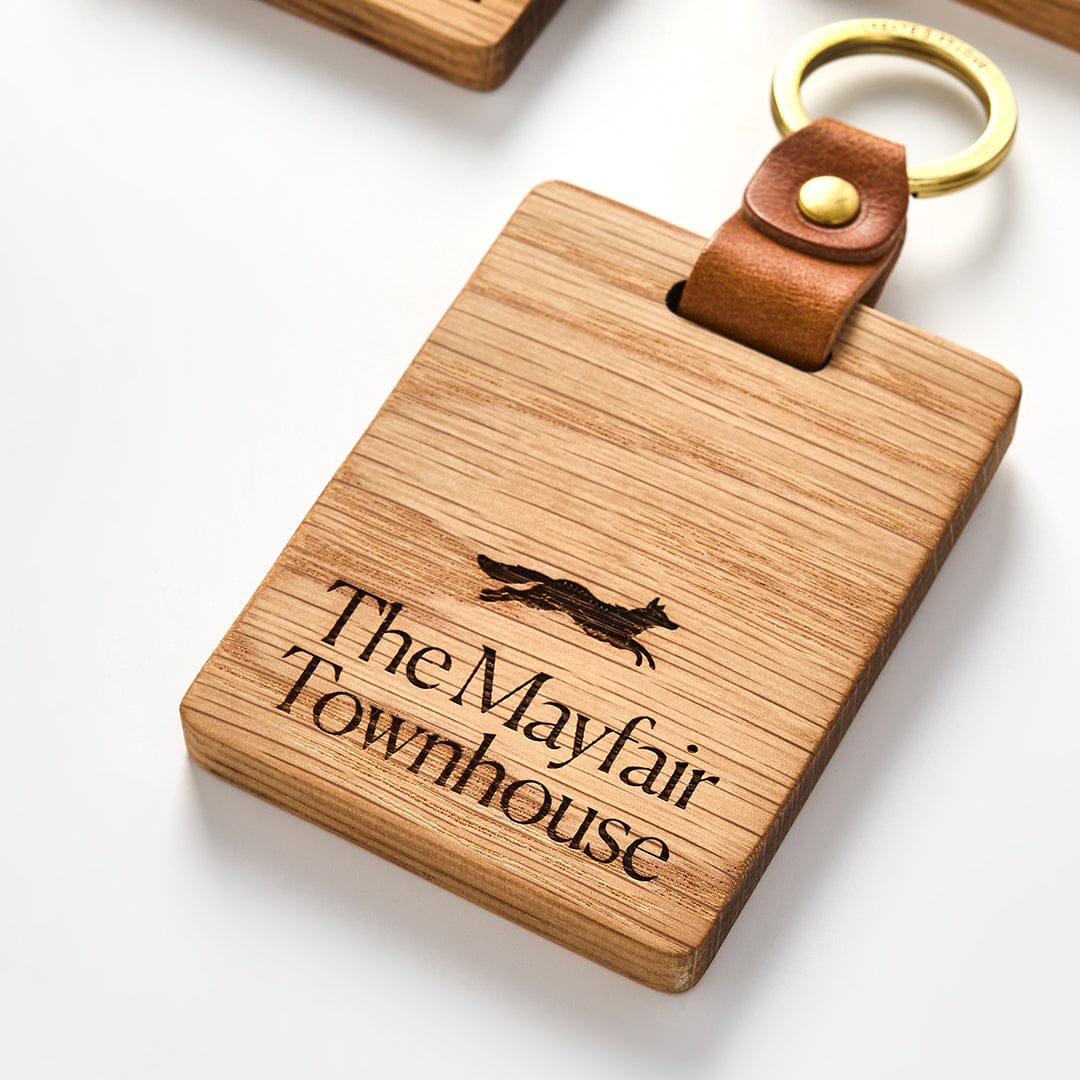 Key Rings Branded Logo Branded Solid Oak Keyrings for Hotels + Client Gifts