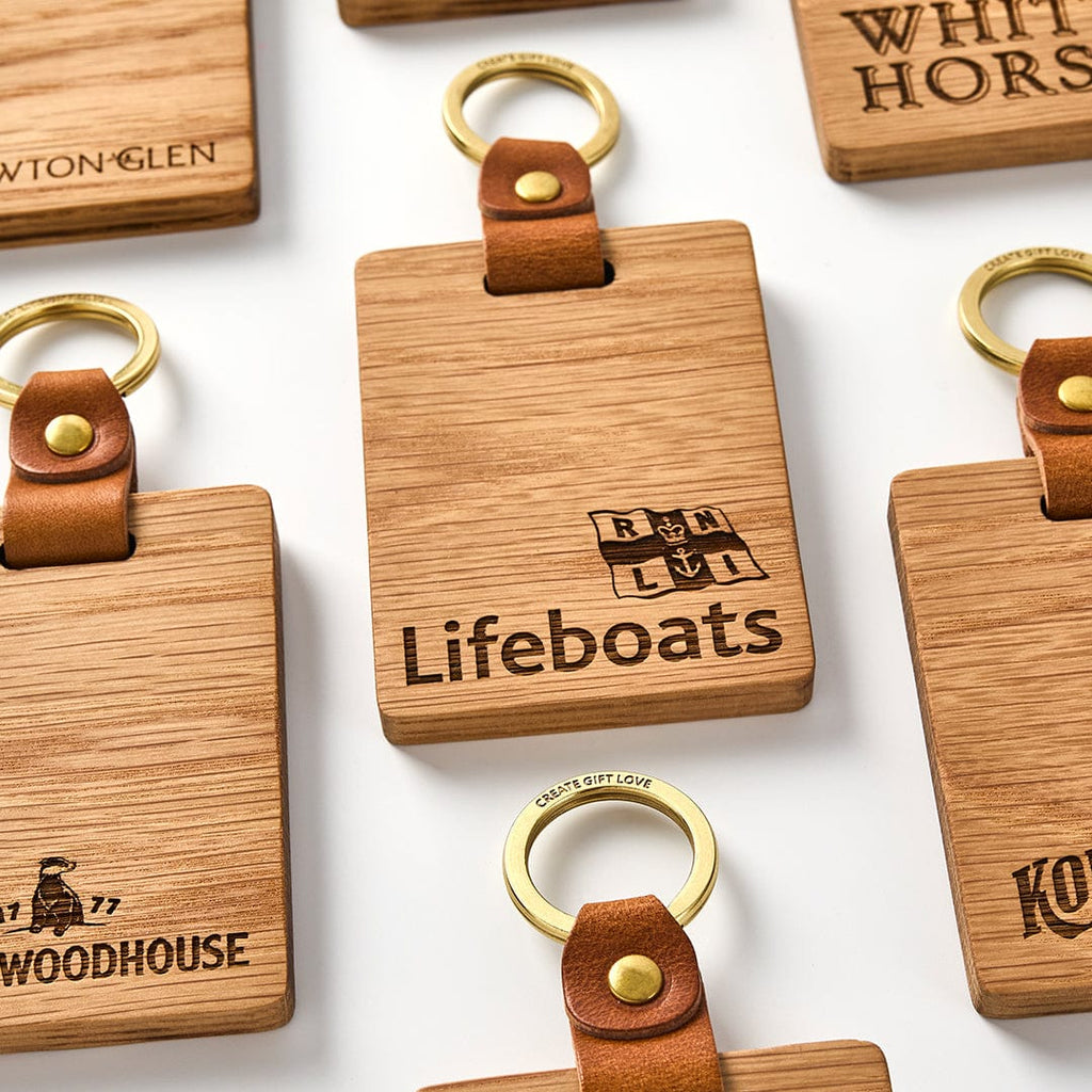 Logo Branded Solid Oak Keyrings CGL