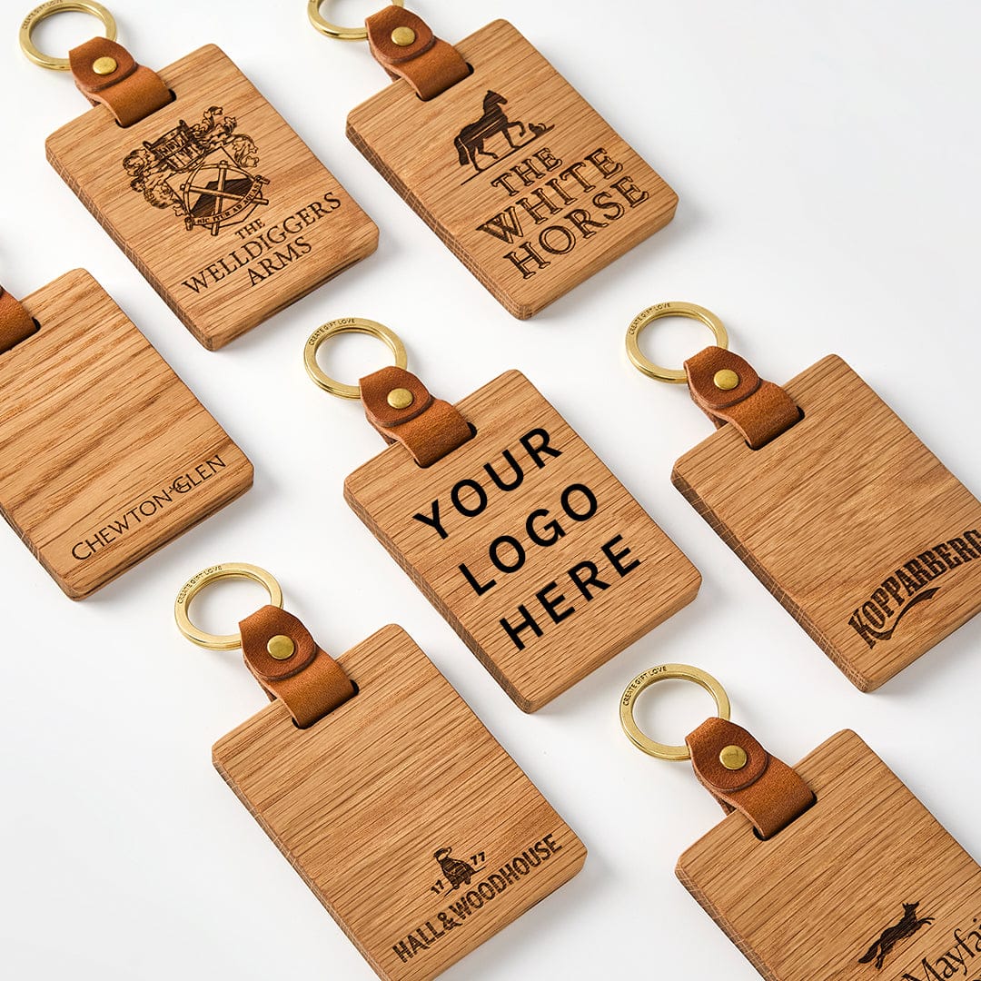 Key Rings Branded Logo Branded Solid Oak Keyrings for Hotels + Client Gifts