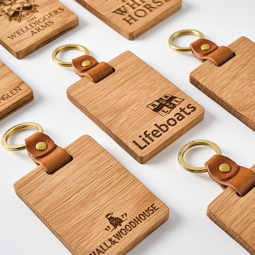 Key Rings Branded Logo Branded Solid Oak Keyrings for Hotels + Client Gifts