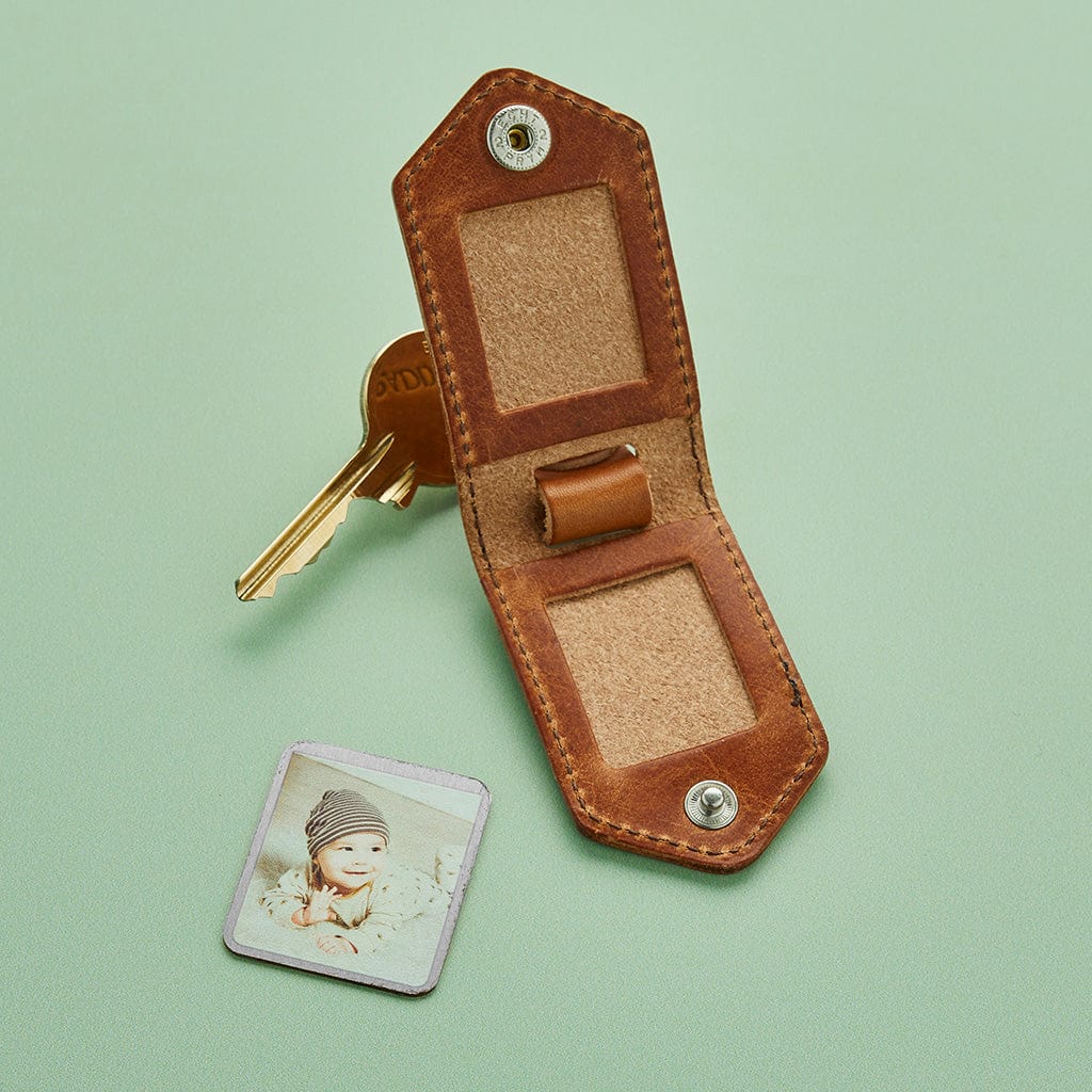 Luxury Leather Photo Keyring with Steel Inserts Create Gift Love