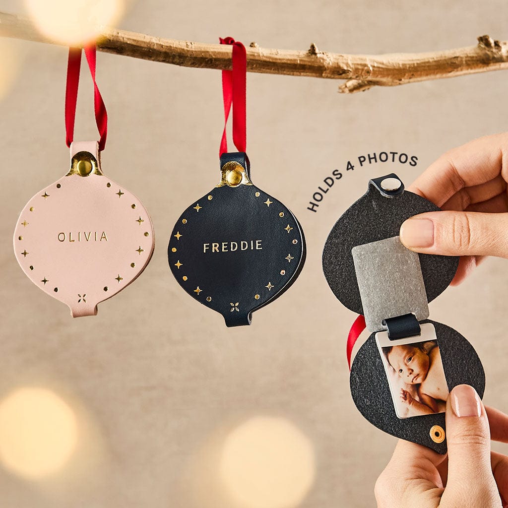 Personalised Baby's First Christmas Leather Photo Bauble CGL