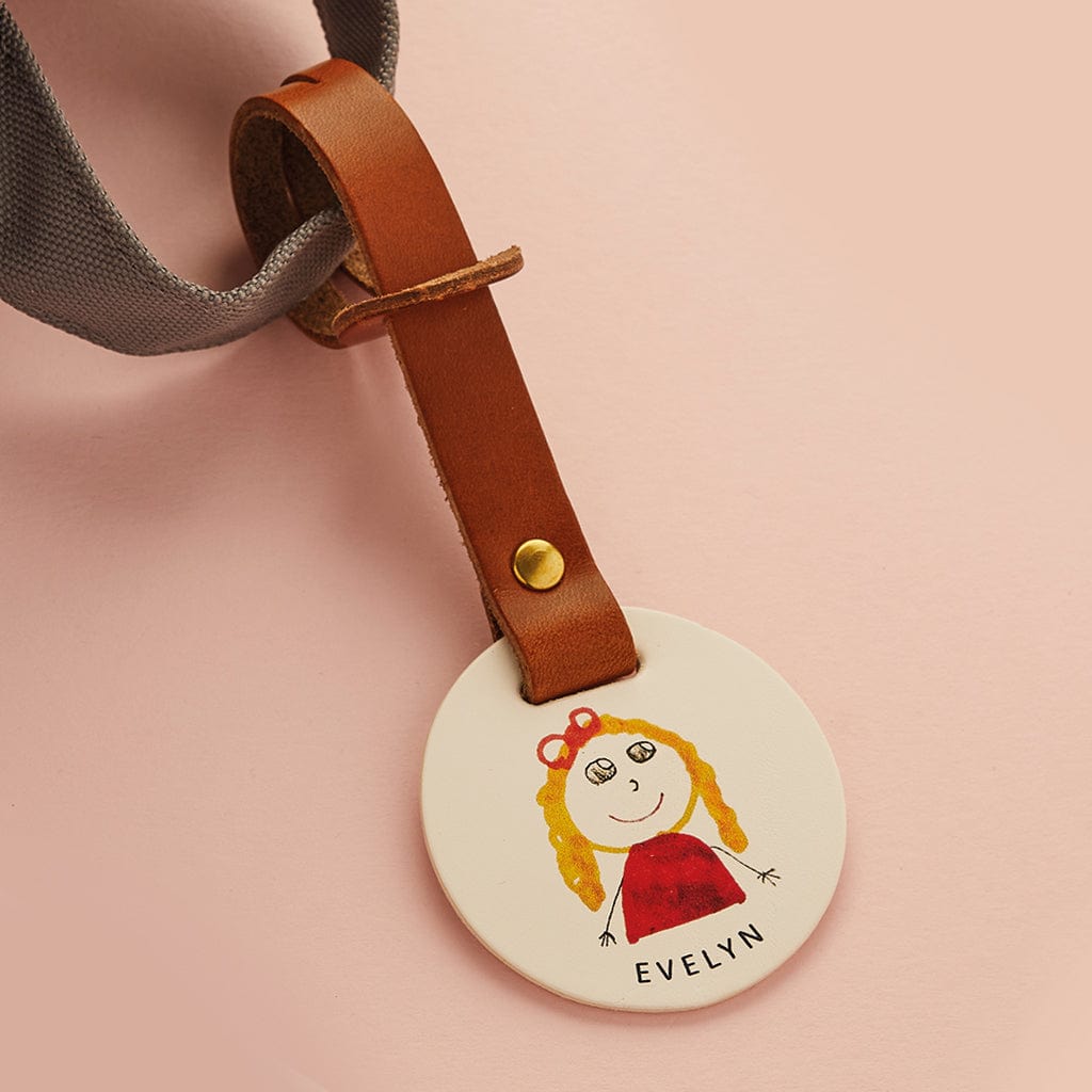 Personalised Child's Drawing Leather Luggage Tag Create Gift Love