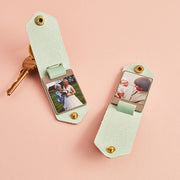 Personalised Double Photo Keyring with Leather Case Create Gift Love