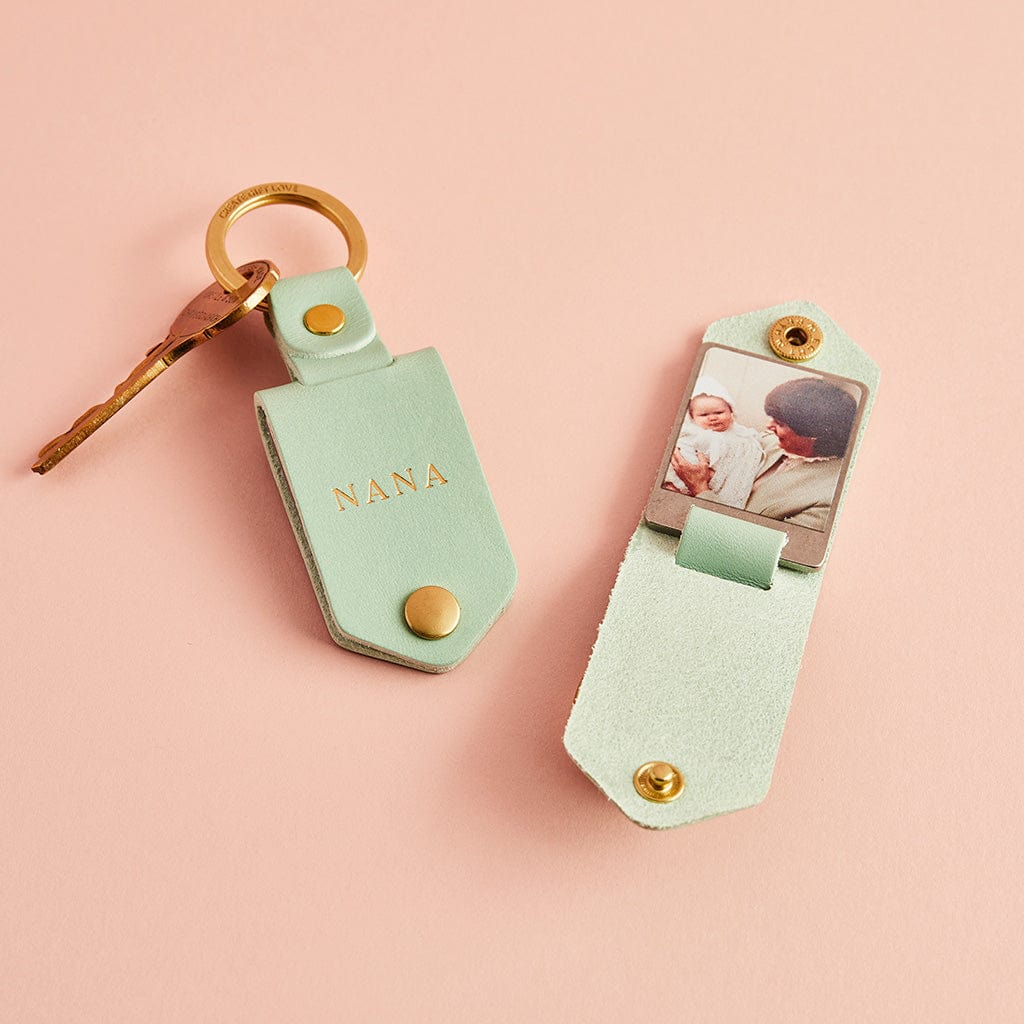 Personalised Double Photo Keyring with Leather Case Create Gift Love
