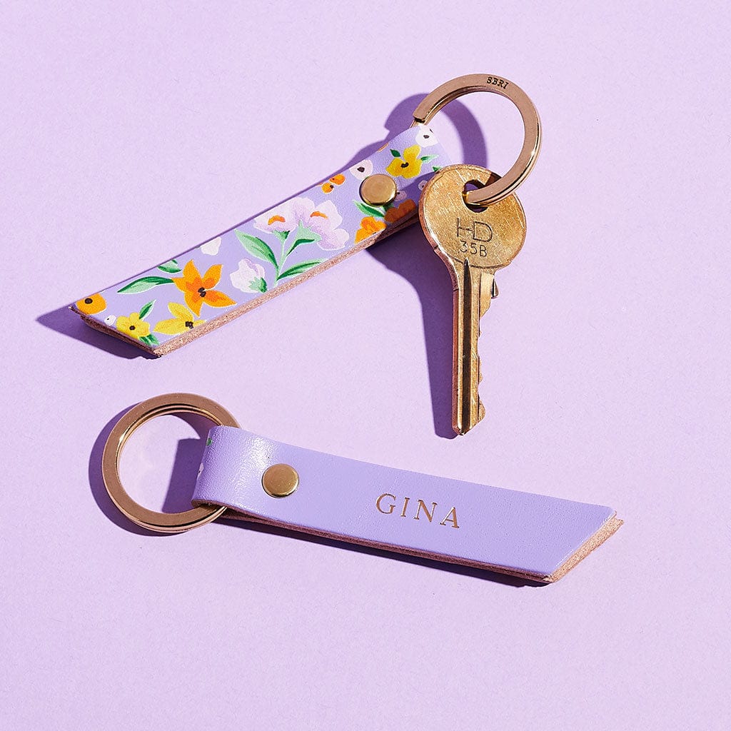 Personalised Floral Leather Keyring SBRI