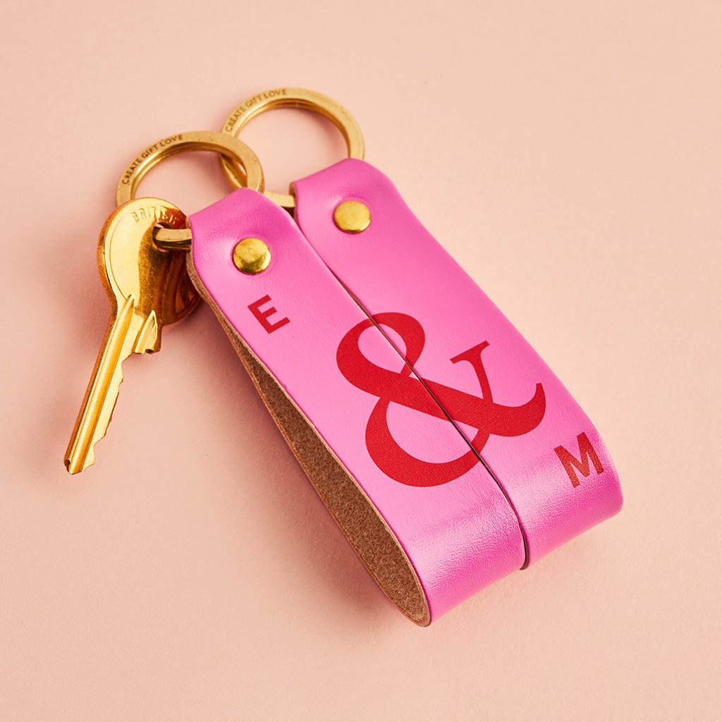 Personalised Fuchsia Pink Two Part Keyring Set Create Gift Love