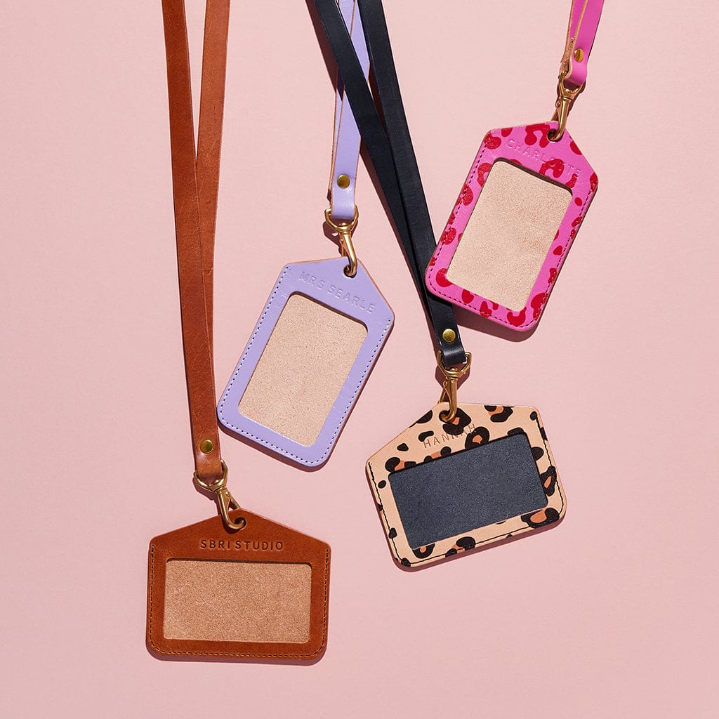 Personalised ID Badge Holder with Leather Lanyard Sbri Studio
