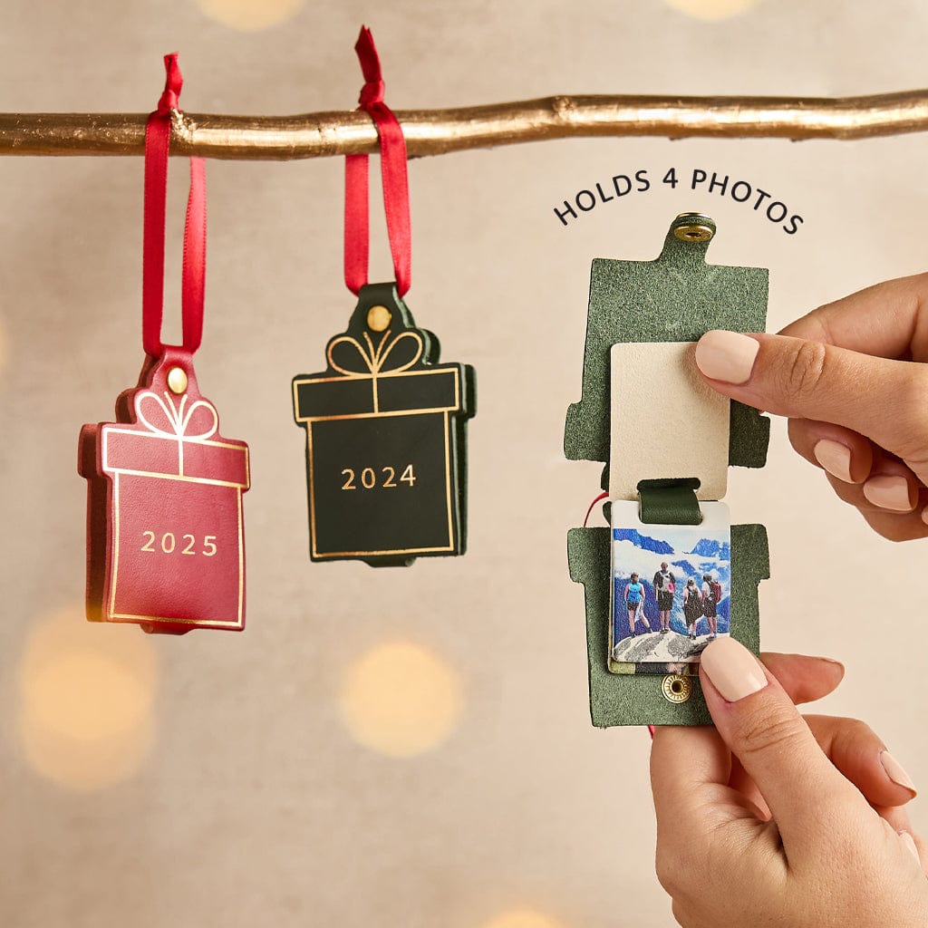 Personalised Leather Christmas Present Photo Bauble CGL