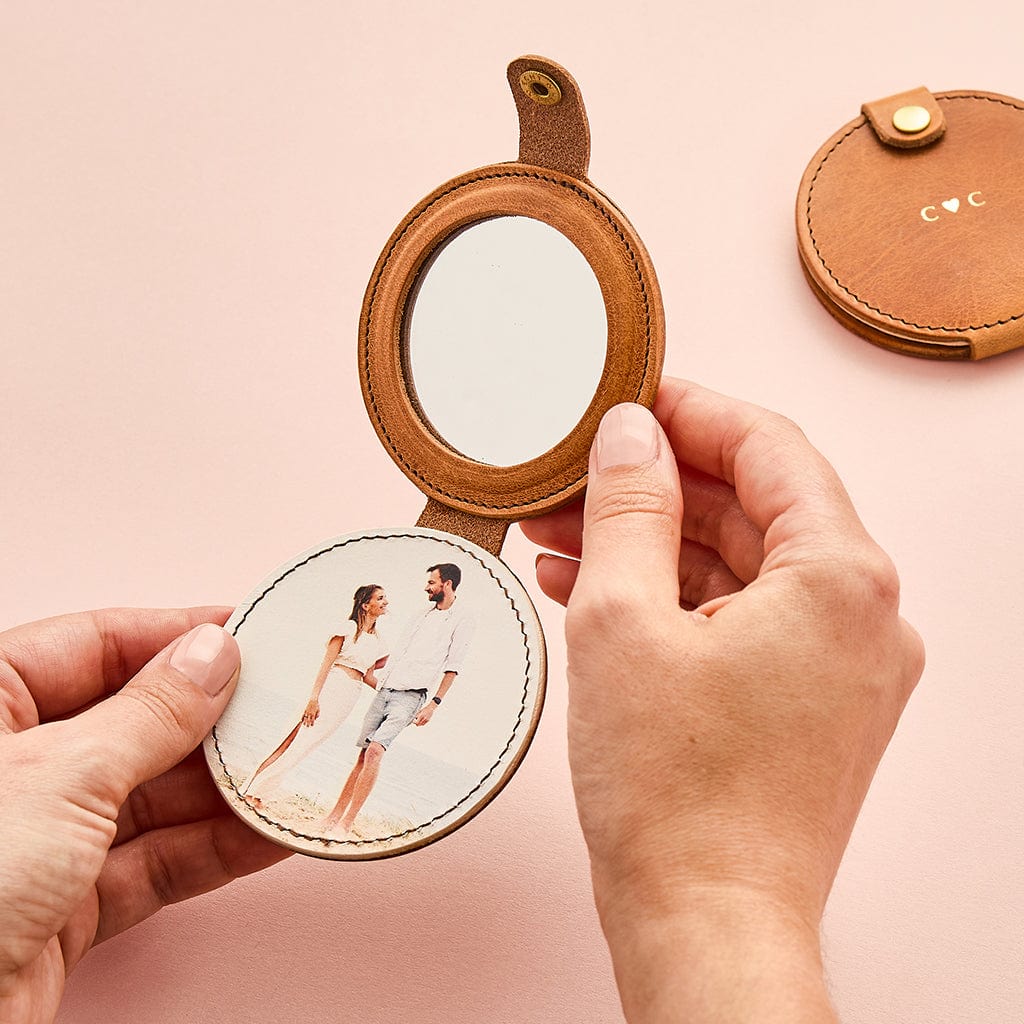 Personalised Leather Compact Mirror with Photo Create Gift Love