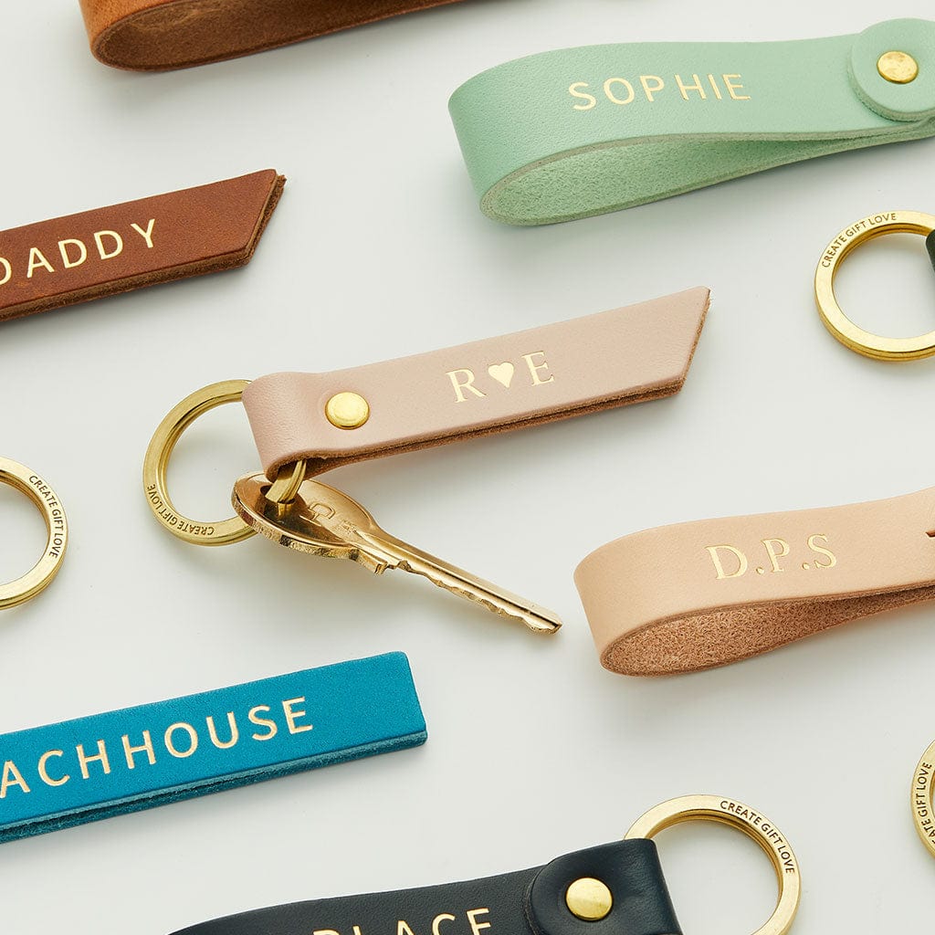 Personalised Leather Gold Foiled Keyring Create Gift Love