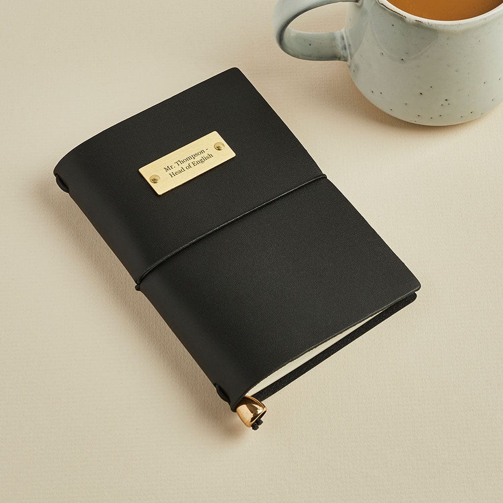Personalised Leather Journal with Brass Plate Man & Bear
