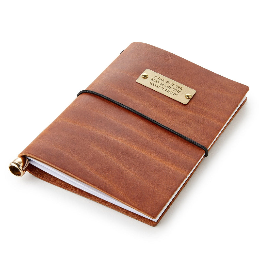 Personalised Leather Journal with Brass Plate Man & Bear