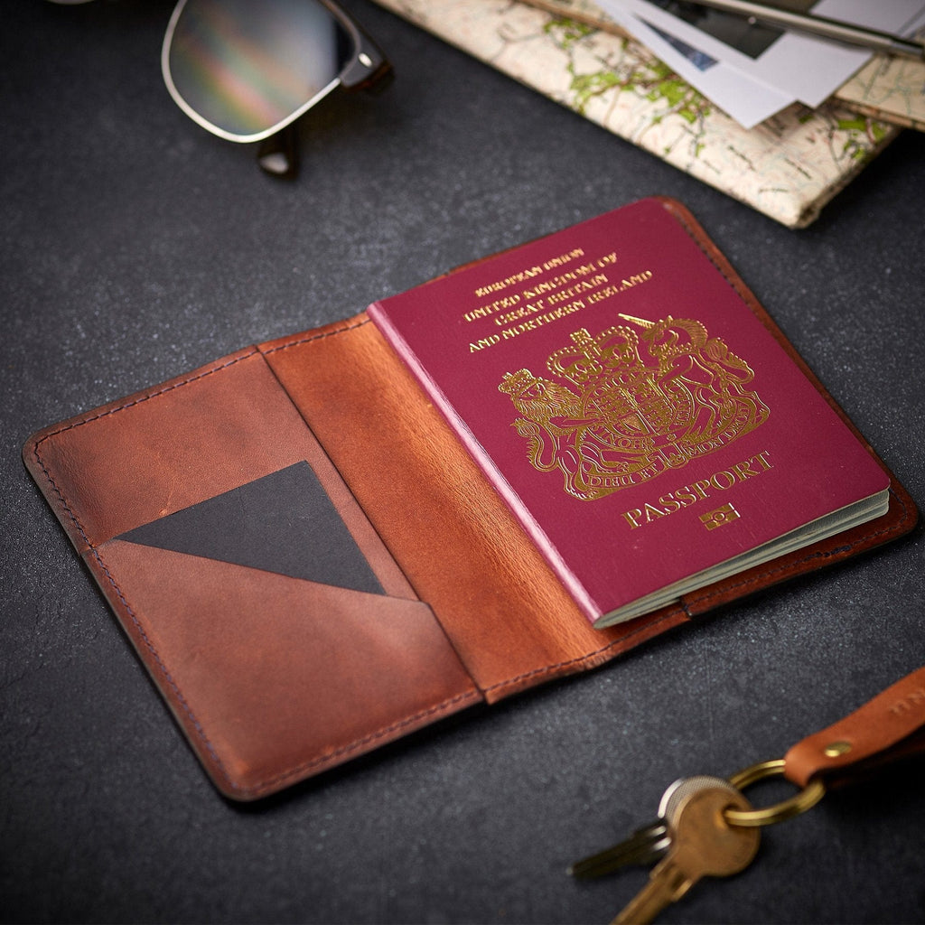 Personalised Leather Passport Holder MGB