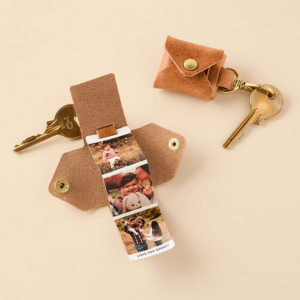 Personalised Leather Photo Strip Envelope Keyring CGL