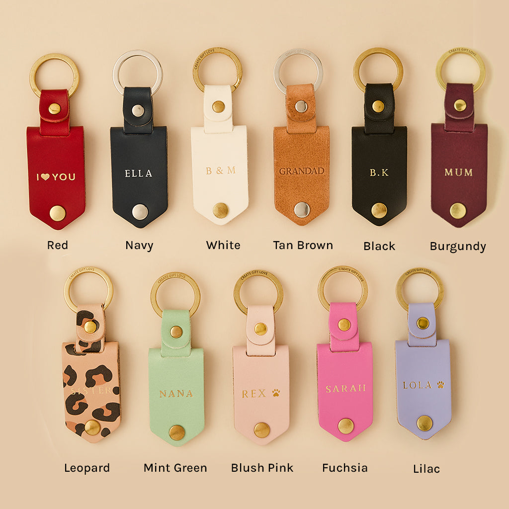 Personalised Multi Photo Leather Keyring Create Gift Love
