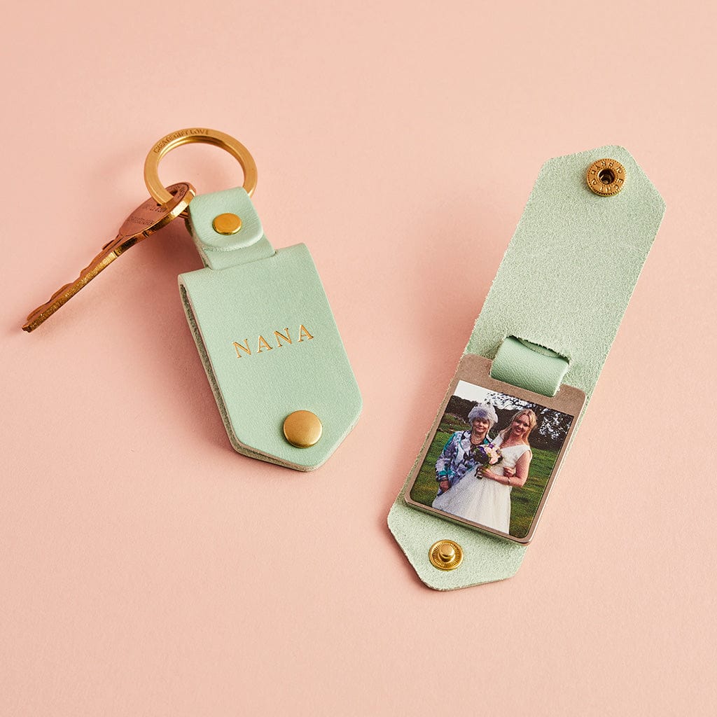 Personalised Metal Photo Keyring With Mint Leather Case Create Gift Love