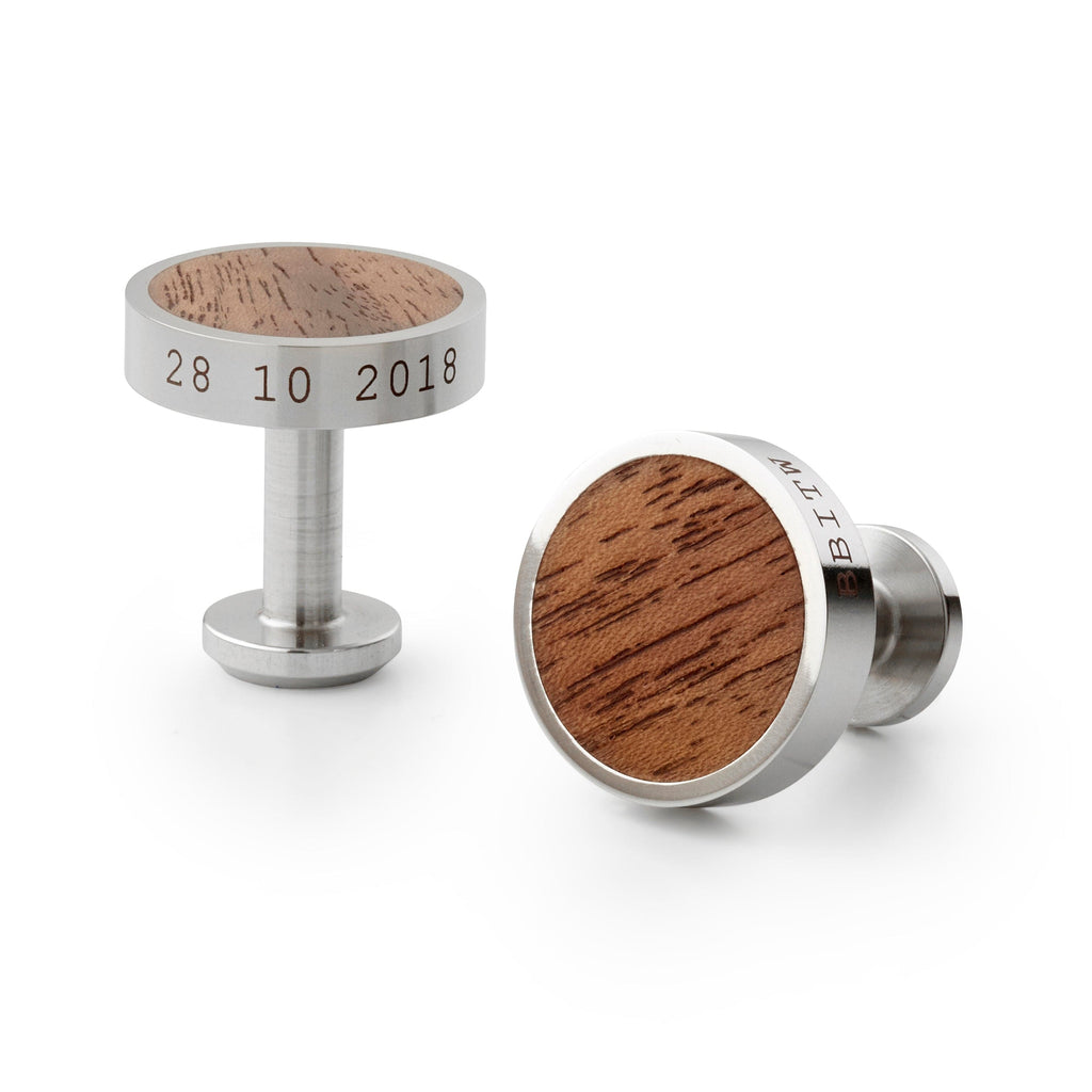 Personalised Steel and Walnut Cufflinks Man Gun Bear