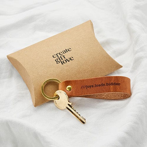 Personalised What3Words Leather Keyring Create Gift Love