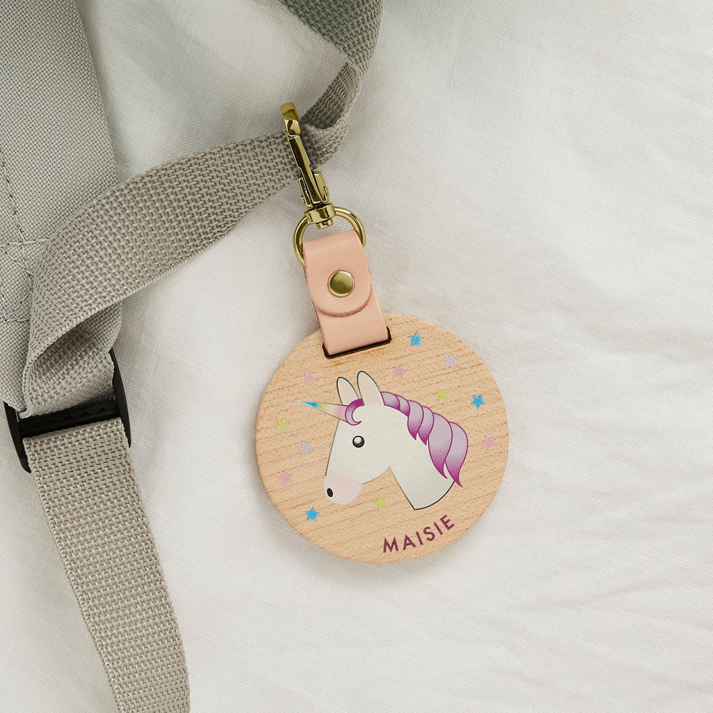 Personalised Wood School Bag Tag Unicorn CGL