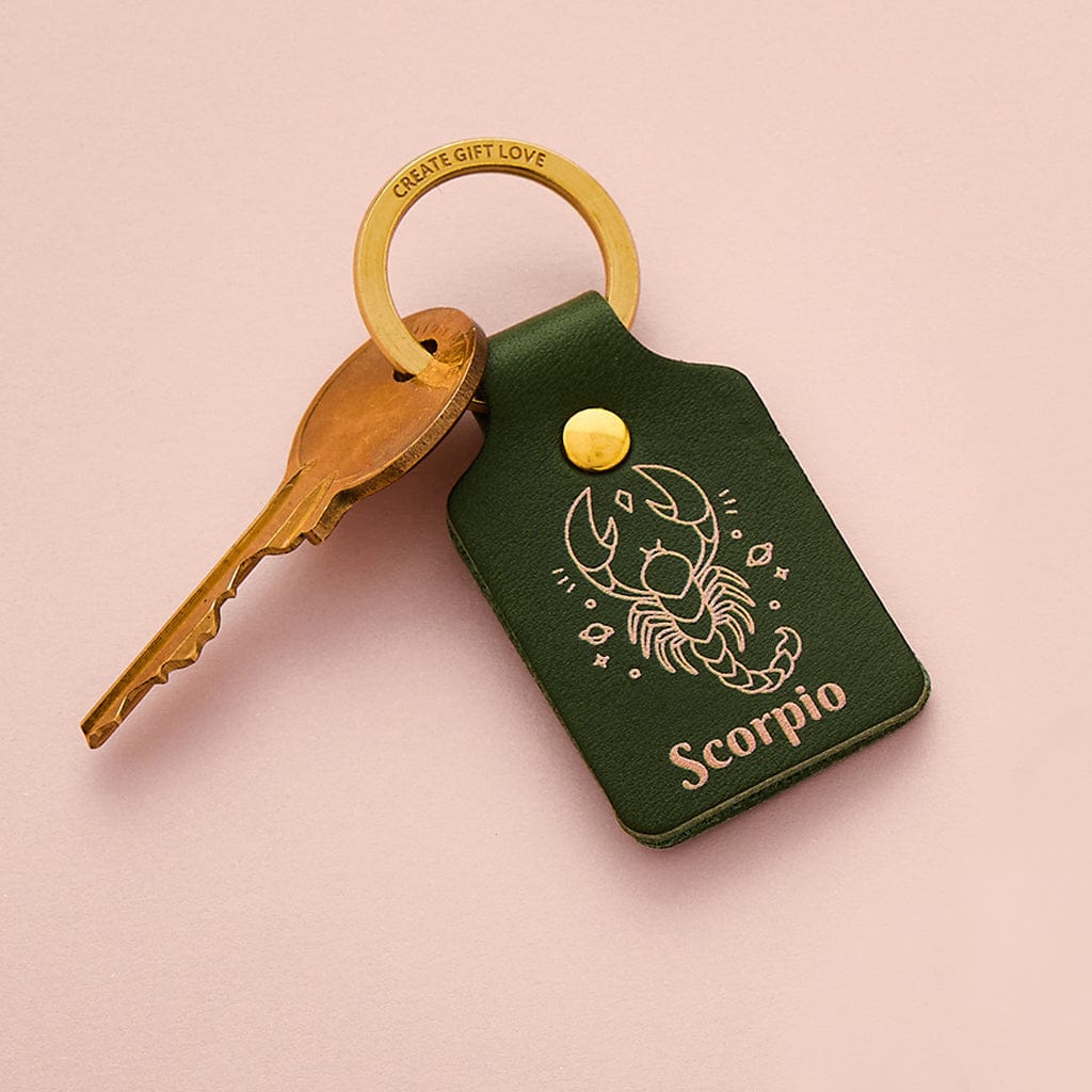 Personalised Zodiac Leather Keyring CGL