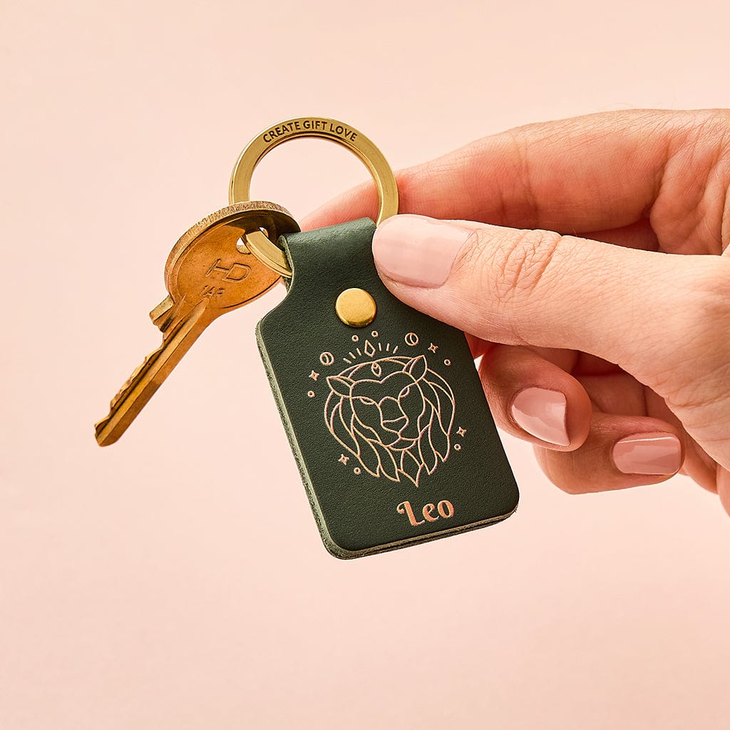 Personalised Zodiac Leather Keyring Create Gift Love