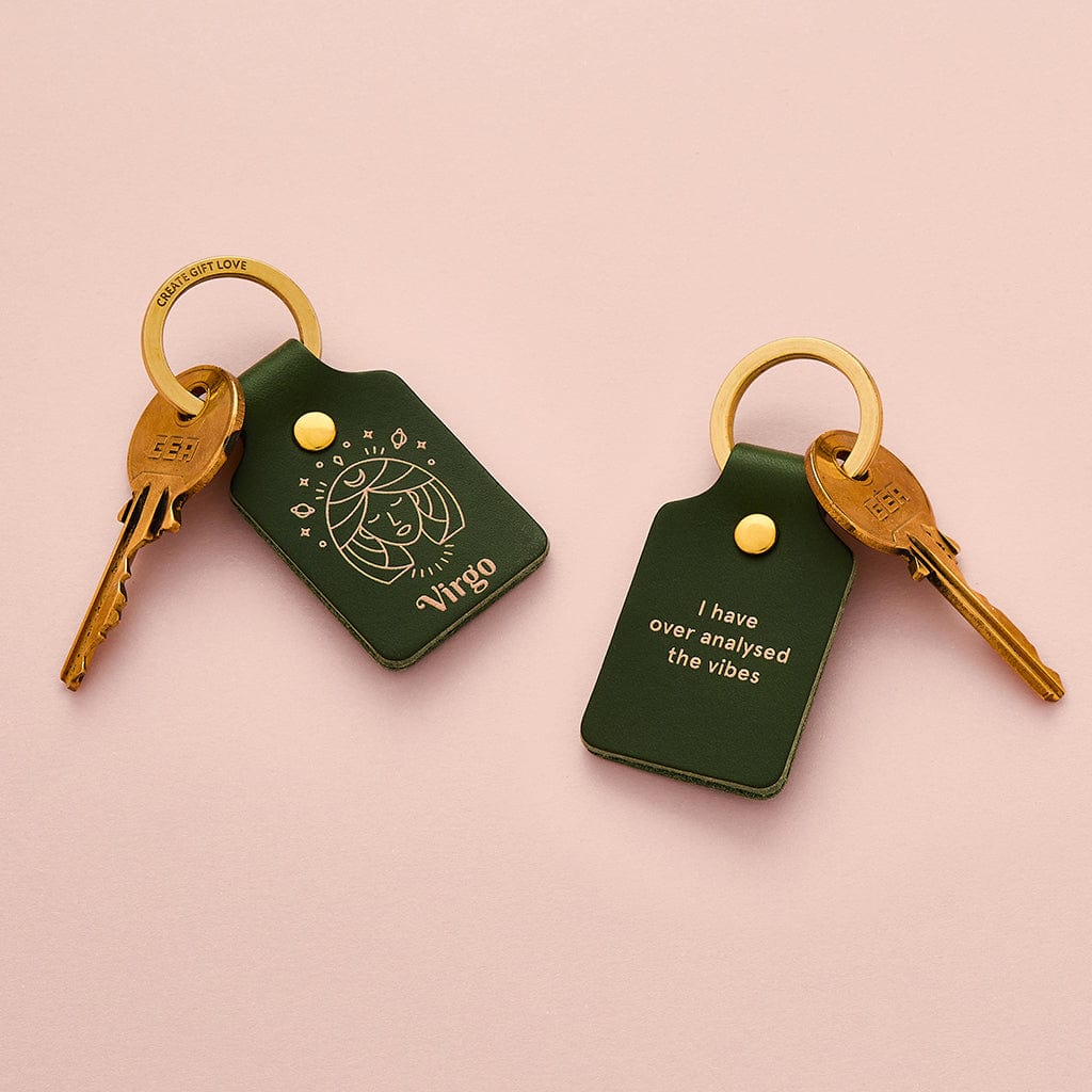 Personalised Zodiac Leather Keyring Create Gift Love