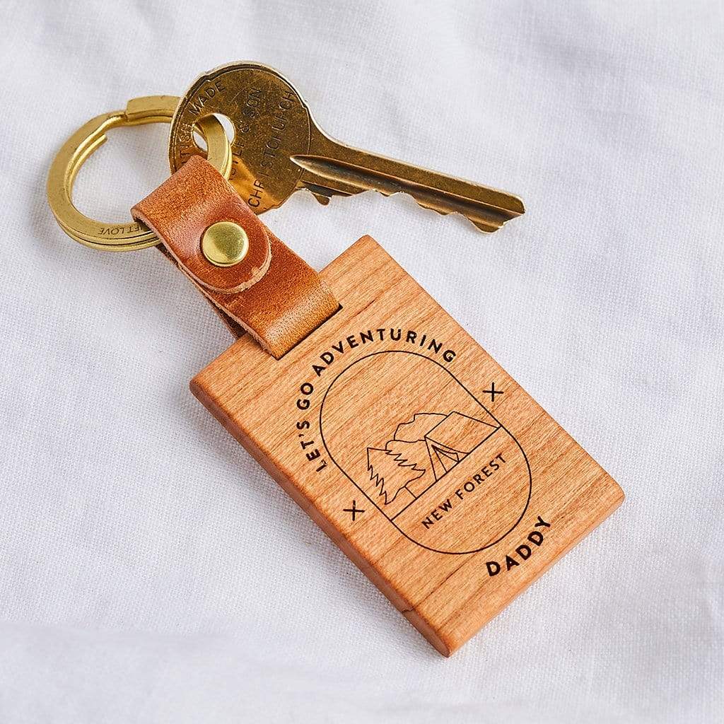 'Let's Go Adventuring' Personalised Wooden Keyring Create Gift Love