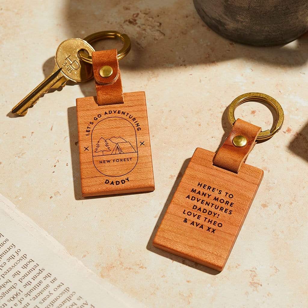 'Let's Go Adventuring' Personalised Wooden Keyring Create Gift Love